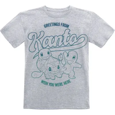 Pokémon - gaming T-shirt - Barn - Greetings From Kanto - 140 - för barn - gråmelerad