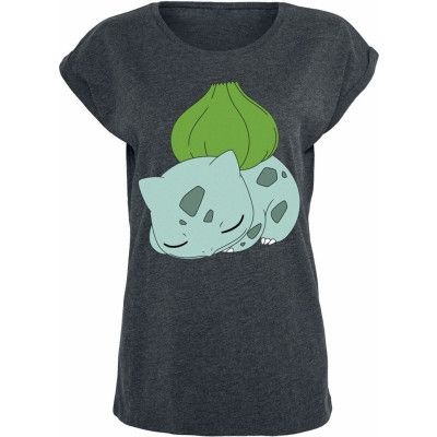 Pokémon - gaming T-shirt - Bulbasaur - S XXL - för Dam - mörkt gråmelerad