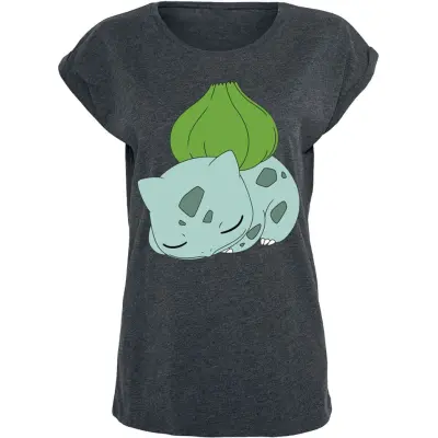 Pokémon - gaming T-shirt - Bulbasaur - S XXL - för Dam - mörkt gråmelerad