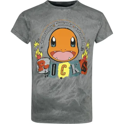 Pokémon - gaming T-shirt - Glumanda - Rocks - S M - för Herr - grå