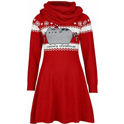 Pusheen - Anime Halvlång klänning - Christmas - M XL - för Dam - röd/vit