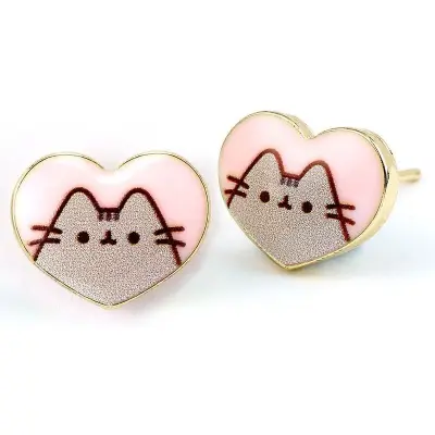 Pusheen Stiftörhängen - Heart Pusheen - för  silverfärgad