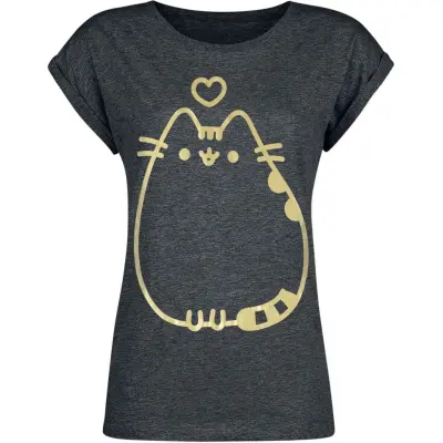 Pusheen T-shirt - Golden Pusheen - XS 4XL - för Dam - gråmelerad