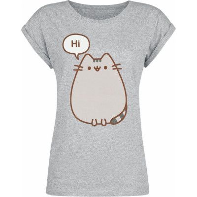 Pusheen T-shirt - Hi Bye - S 5XL - för Dam - gråmelerad