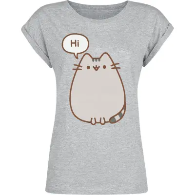 Pusheen T-shirt - Hi Bye - S 5XL - för Dam - gråmelerad