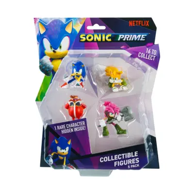 Sonic Prime - 5 Pack -including 1 rare hidden character (S1) Collectible Figures (6.5cm) (Random)