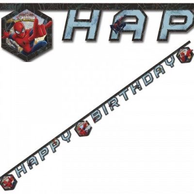 Banderoll Spindelmannen formklippt Happy Birthday