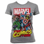 Marvel Comics Heroes Girly T-Shirt Grå, SMALL
