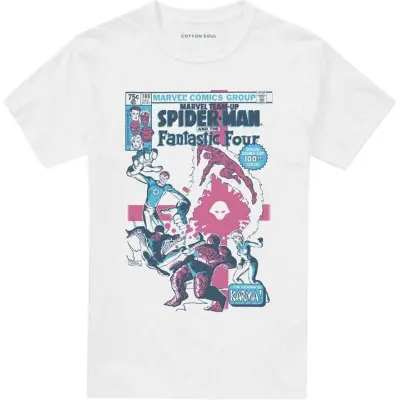 Spider-Man - Marvel T-shirt - Marvel Team-Up Spider-Man och Fantastic Four - S XXL - för Herr - vit