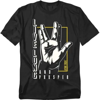 Star Trek T-shirt - Spock - Live Long And Prosper Hand - M 5XL - för Herr - svart