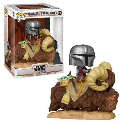 POP Star Wars The Mandalorian - Mando on bantha with the Child in bag #416