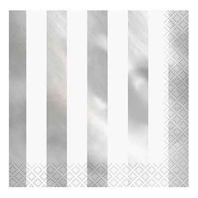 Servetter Silver/Vit Randiga - 16-pack