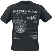 Star Wars - Disney T-shirt - Millenium Falcon Sketch - S 5XL - för Herr - svart