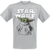 Star Wars - Disney T-shirt - The Mandalorian - Grogu - Sketch - M - för Herr - gråmelerad