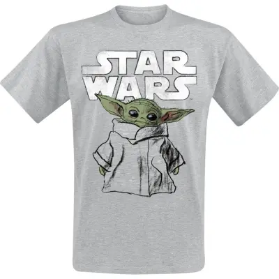 Star Wars - Disney T-shirt - The Mandalorian - Grogu - Sketch - M - för Herr - gråmelerad
