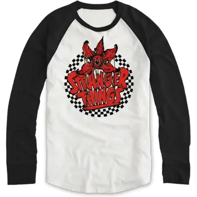 Stranger Things Långärmad tröja - Checkered Circle - S XXL - för Herr - vit/svart