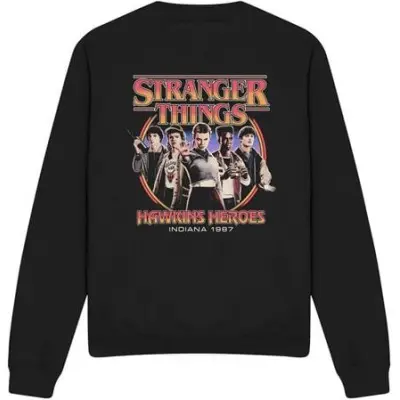 Stranger Things Sweatshirt - Season 5 - Hawkins Heroes Group 1987 - S XXL - för Herr - svart