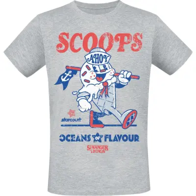 Stranger Things T-shirt - Scoops Ahoy - M XL - för Herr - grå