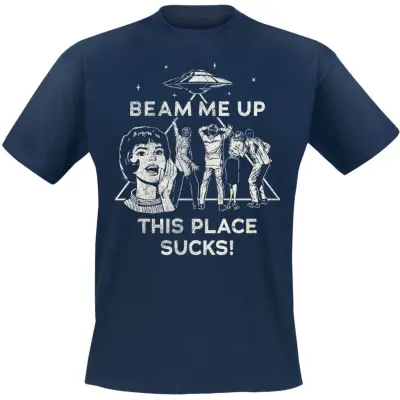Stranger Things T-shirt - Season 5 - Beam Me Up This Place Sucks! - S XXL - för Herr - marinblå