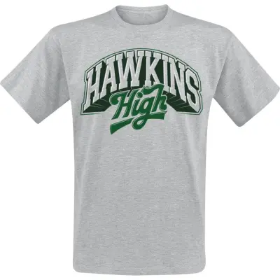 Stranger Things T-shirt - Season 5 - Hawkins High - Logo - S 4XL - för Herr - grå