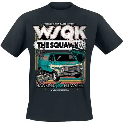 Stranger Things T-shirt - Season 5 - WSQK The Squawk Retro - S 5XL - för Herr - svart