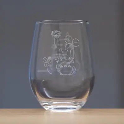 My Neighbor Totoro - Totoro & White Clover - Engraved Glass 325Ml