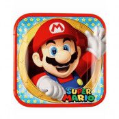8 Fyrkantiga Papperstallrikar 23x23 cm - Super Mario