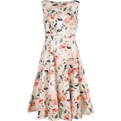 H&R London Halvlång klänning - Peach Roses Swing Dress - XS XXL - för Dam - flerfärgad