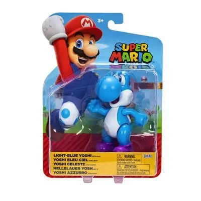 Super Mario Figur 10cm Light Blue Yoshi with egg - Super Mario -  Leksaksaffären
