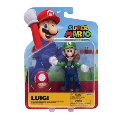 Super Mario Figur 10cm Luigi with Super Mushroom - Super Mario -  Leksaksaffären