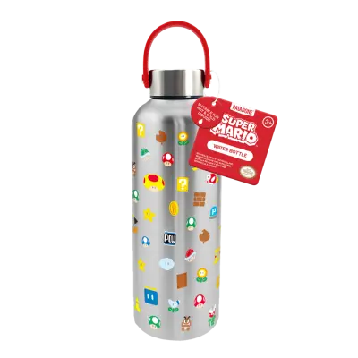 Super Mario - Symbols - Metal Water Bottle With Carry Loop - 500Ml