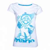 Nintendo Vit/Blå Mario Dam T-shirt - Small