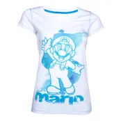 Nintendo Vit/Blå Mario Dam T-shirt - Small