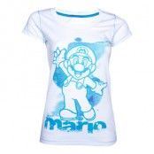 Nintendo Vit/Blå Mario Dam T-shirt - Medium