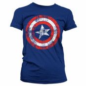 Captain America Distressed Shield Girly T-Shirt Blå