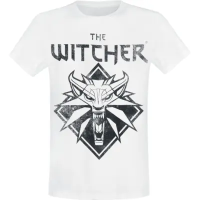 The Witcher - gaming T-shirt - Wolf Logo - S L - för Herr - vit