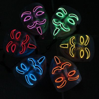 EL Wire V For Vendetta LED Mask - Röd