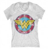 Wonder Woman Distressed Logo Girly V-Neck, Girly V-Neck T-Shirt