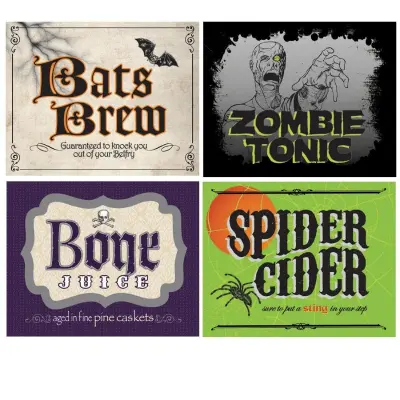 Flasketiketter till Halloween 4-pack