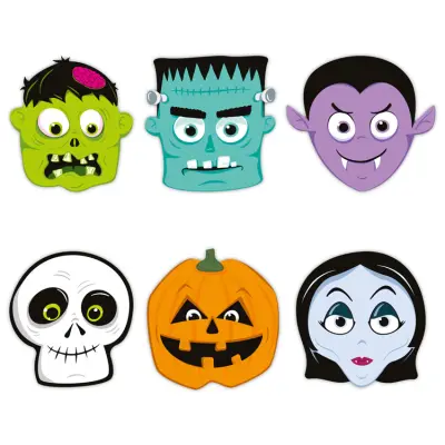 Pappersmasker Halloween Monster 24x23cm 6-pack