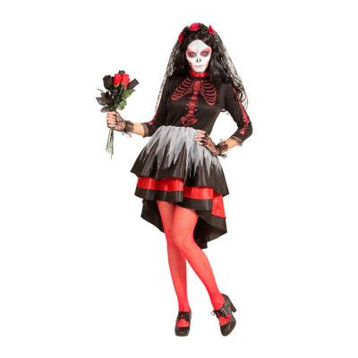 Day of the Dead Klänning med Diadem Maskeraddräkt - Large