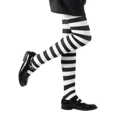 Vit/Svart-Randiga Strumpbyxor Barn - 7-10 år