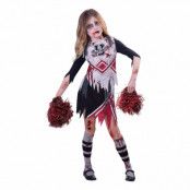 Zombie Cheerleader Svart/Röd Barn Maskeraddräkt - Large