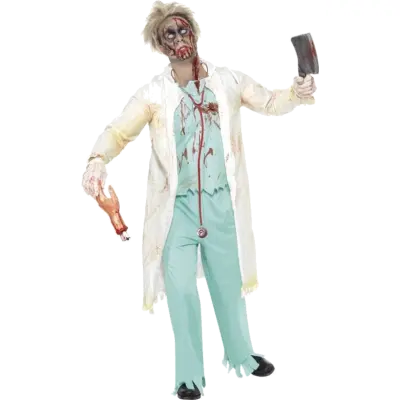 Zombiedoktor-dräkt, vit och grön S