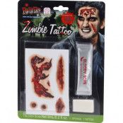 Zombie Tattoo - Sett med Sårtatuering, Blod och Svamp